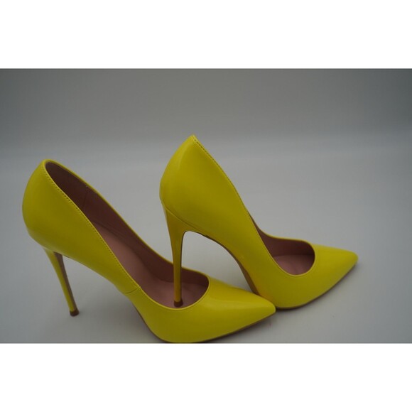 Elizabeth Tang Neon Yellow Pointed Toe Stiletto Glossy Dressy Heel Pumps Size 10 - Picture 14 of 16